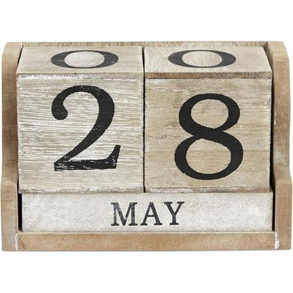 Wooden Perpetual Block Calendar Desk Rustic Farmhouse Decor Office Classroom Dis - Picture 7 of 7